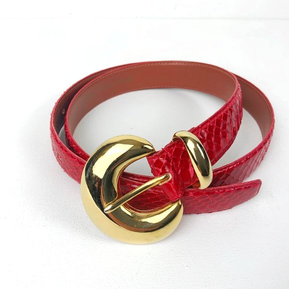 Vintage Jana Genuine Snake Skin Red Belt With Gold Tone Buckle Size L - Picture 2 of 16